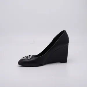 Tory Burch Black Leather Sally Wedge Pumps