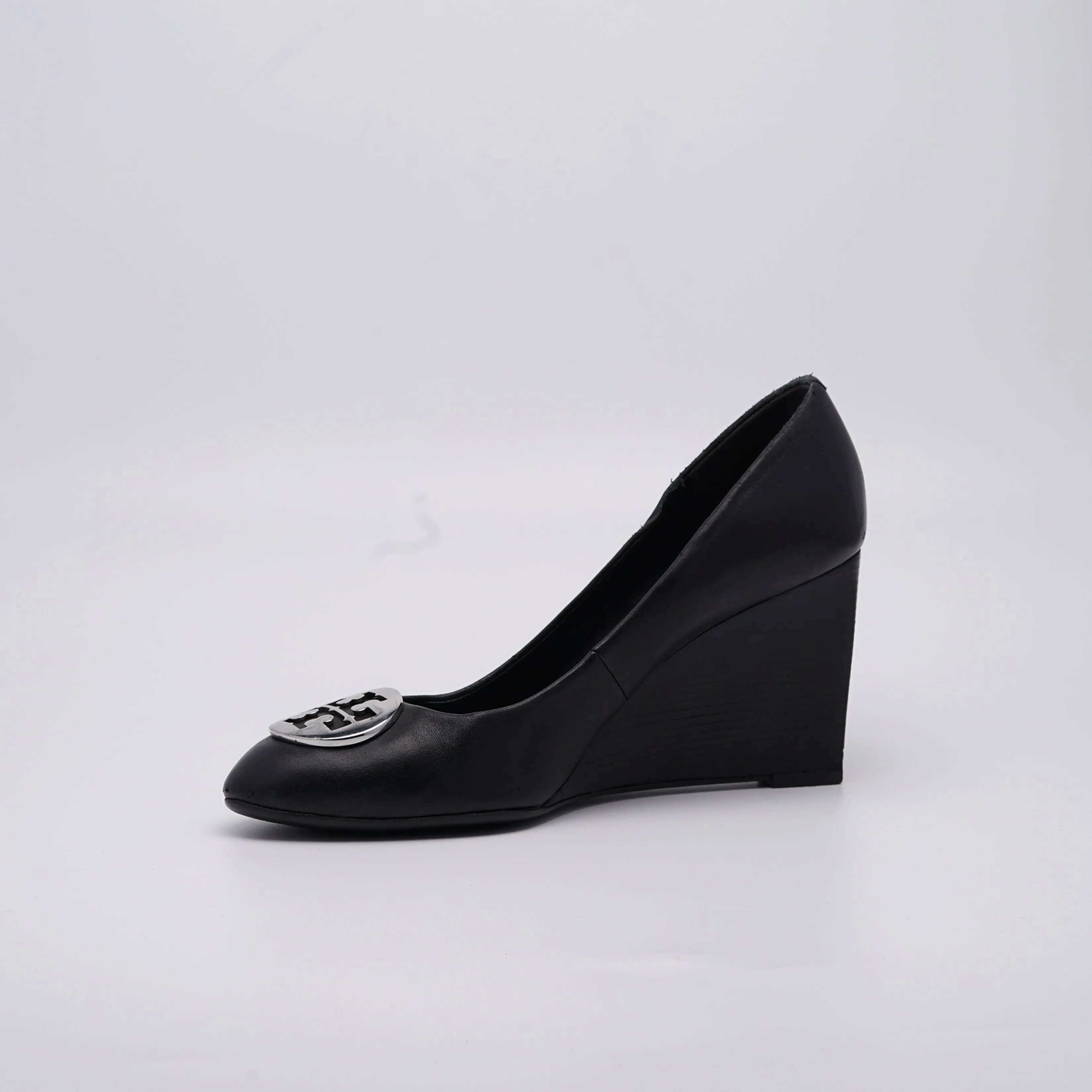 Tory Burch Black Leather Sally Wedge Pumps