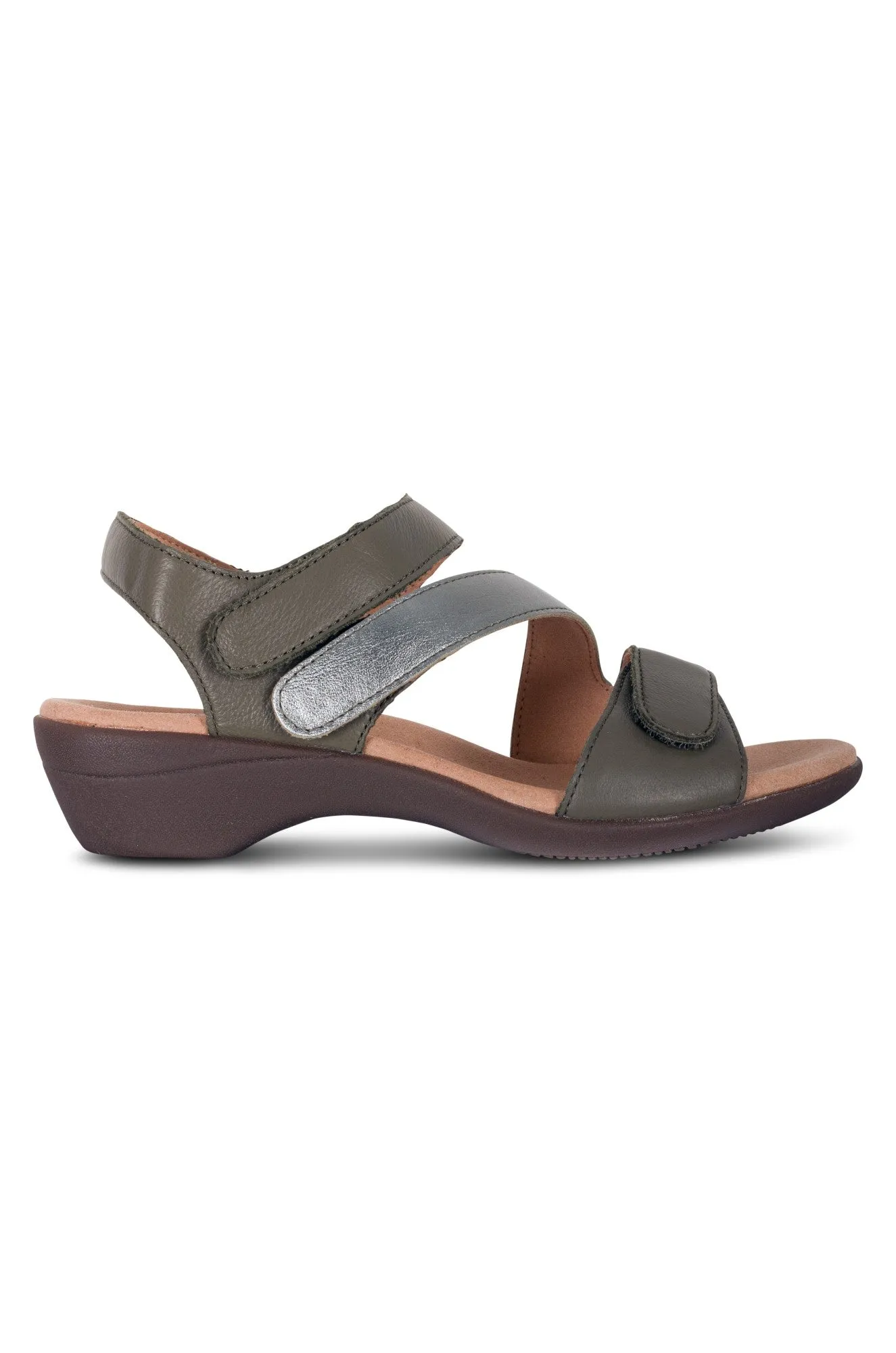 Velcro fastening Leather Sandal | Sage/Pewter | AWESOME AB