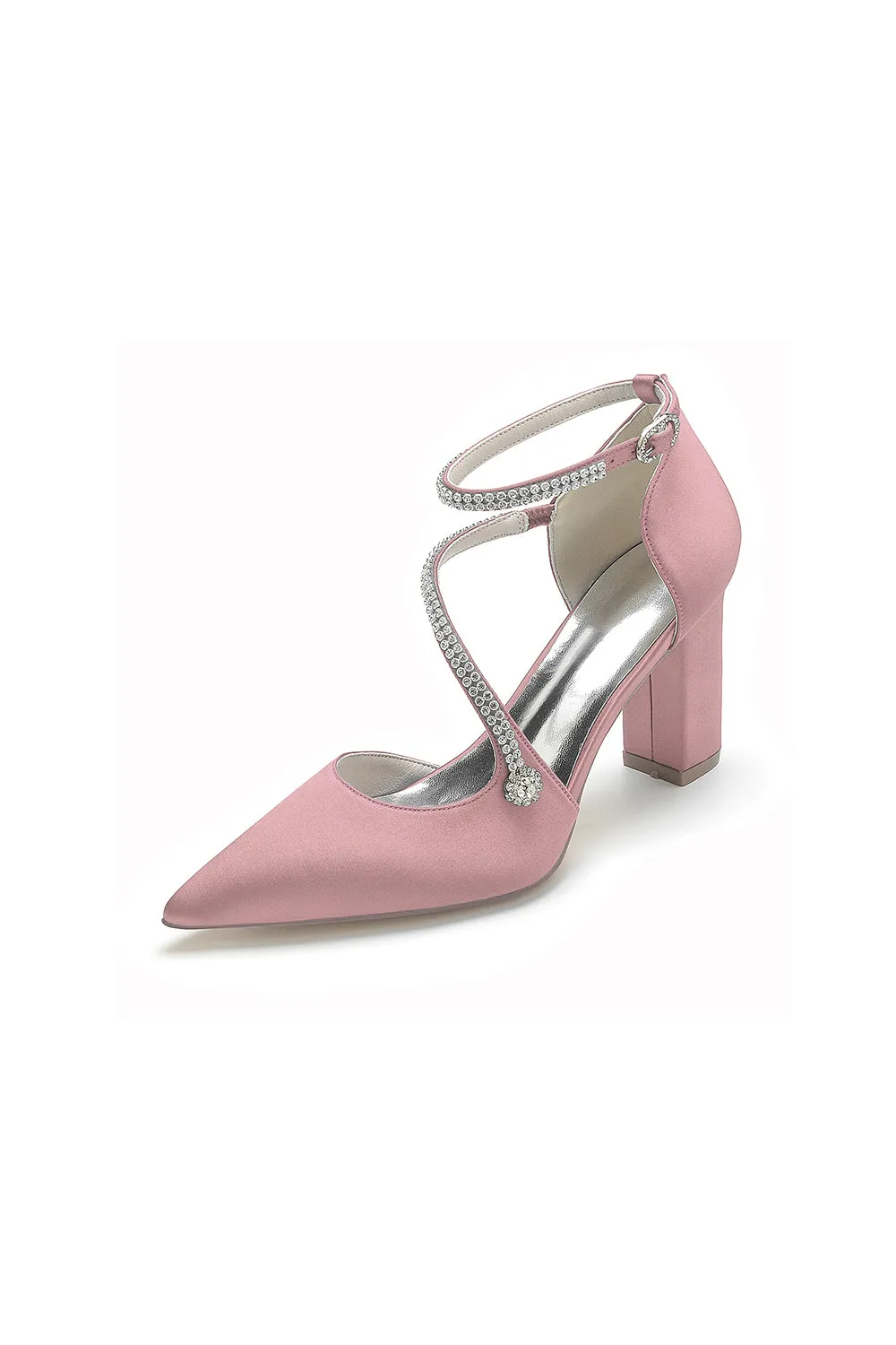 White Satin Pump with Cross-Strap and Beaded Buckle