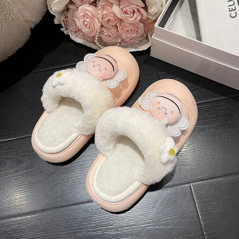 Wholesale Little Bee Autumn and Winter Non-slip Warm Plush Waterproof Cotton Slippers