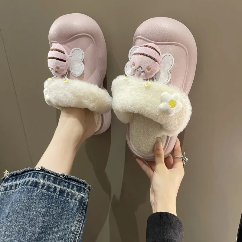 Wholesale Little Bee Autumn and Winter Non-slip Warm Plush Waterproof Cotton Slippers