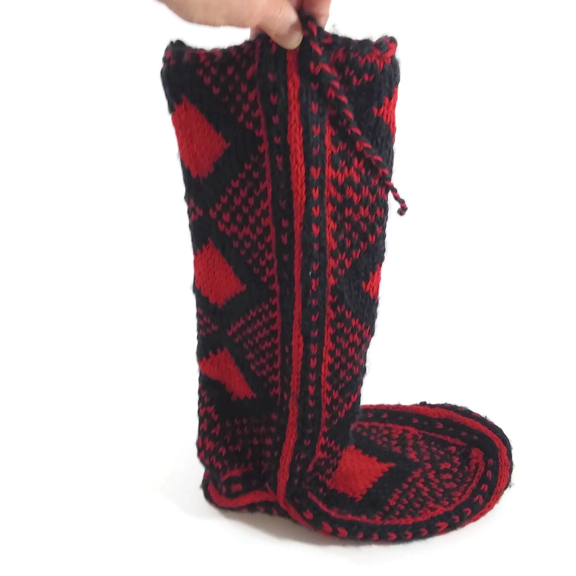 Women Crochet Knit Wool Slipper Boots Handmade House Shoes Indoor Booties