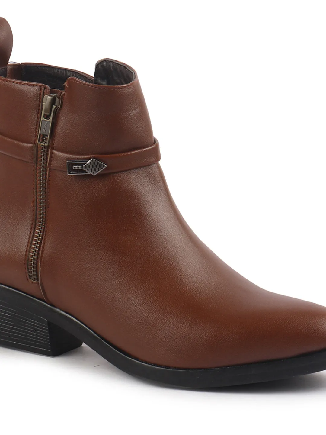 Women Mid Ankle Flared Heel Side Zipper Winter Boots|Dress Boot|Office Boot