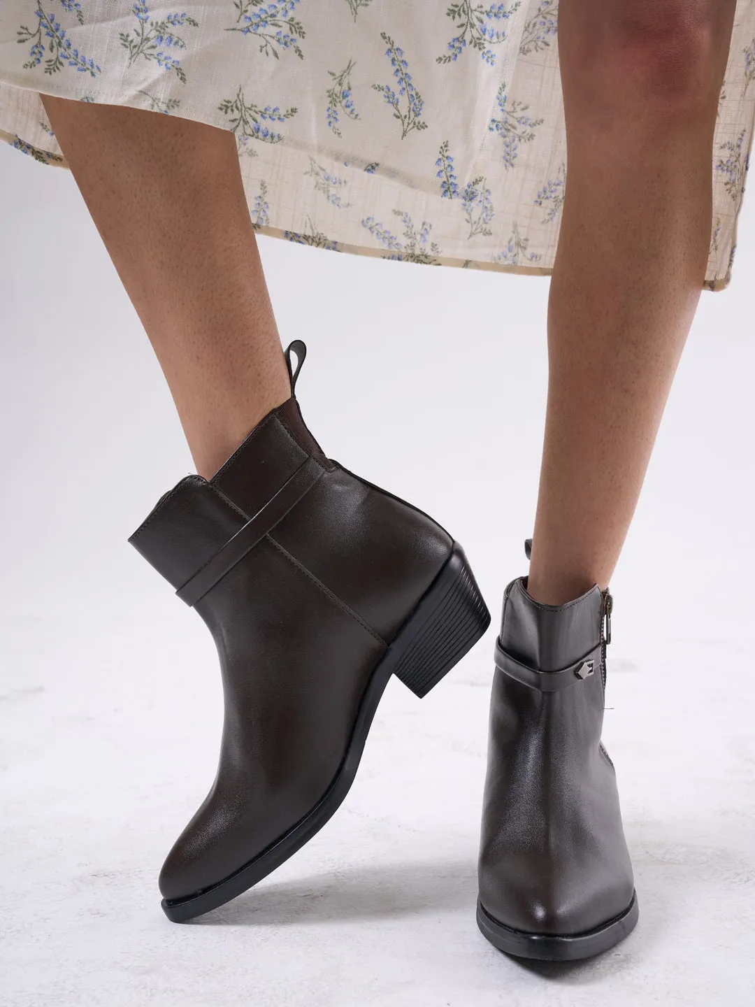 Women Mid Ankle Flared Heel Side Zipper Winter Boots|Dress Boot|Office Boot