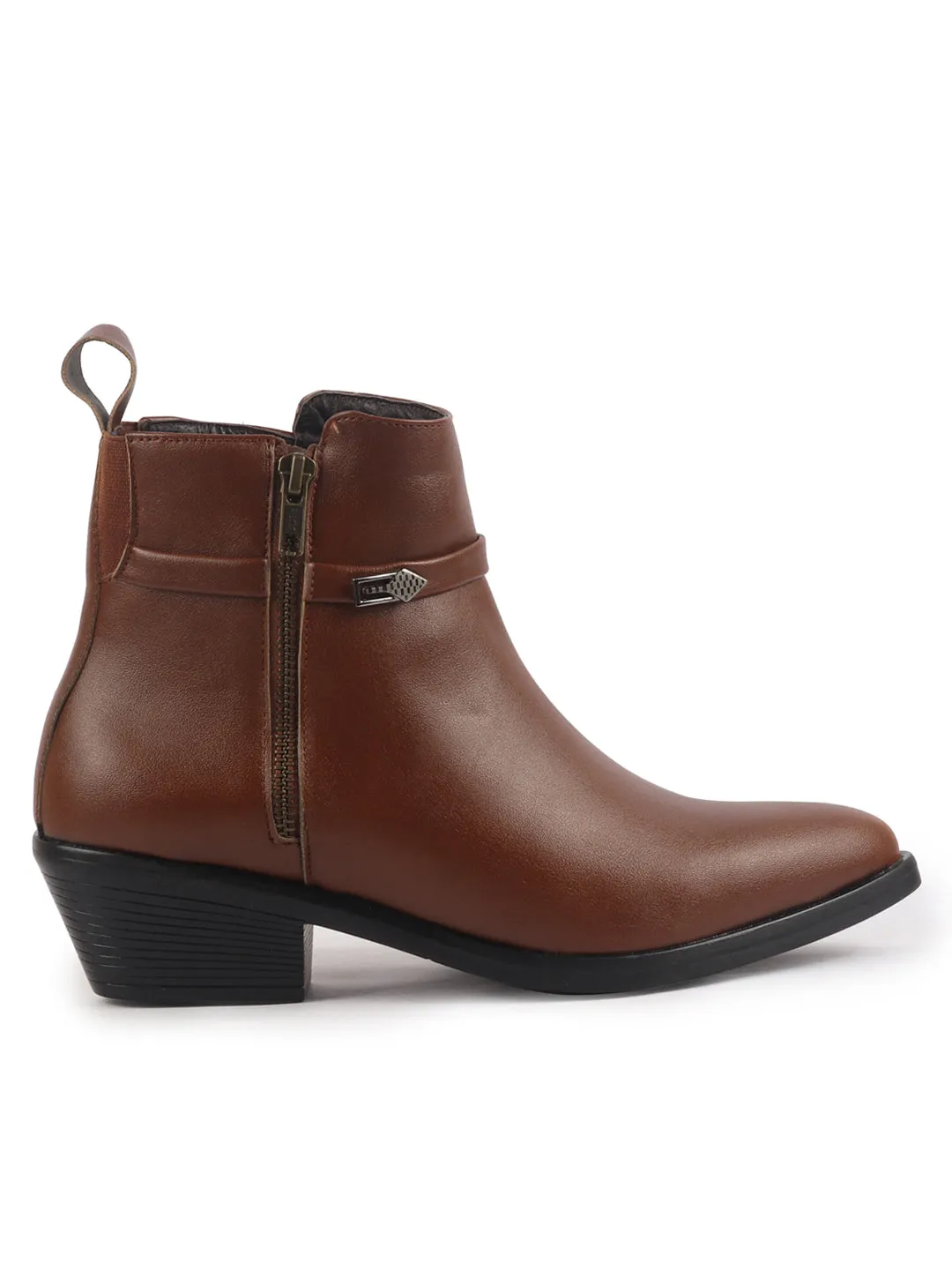 Women Mid Ankle Flared Heel Side Zipper Winter Boots|Dress Boot|Office Boot