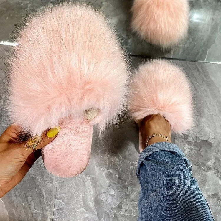 Women's fashion winter fluffy slides cute house shoes