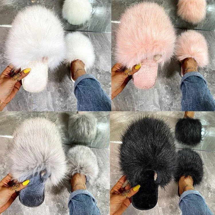 Women's fashion winter fluffy slides cute house shoes