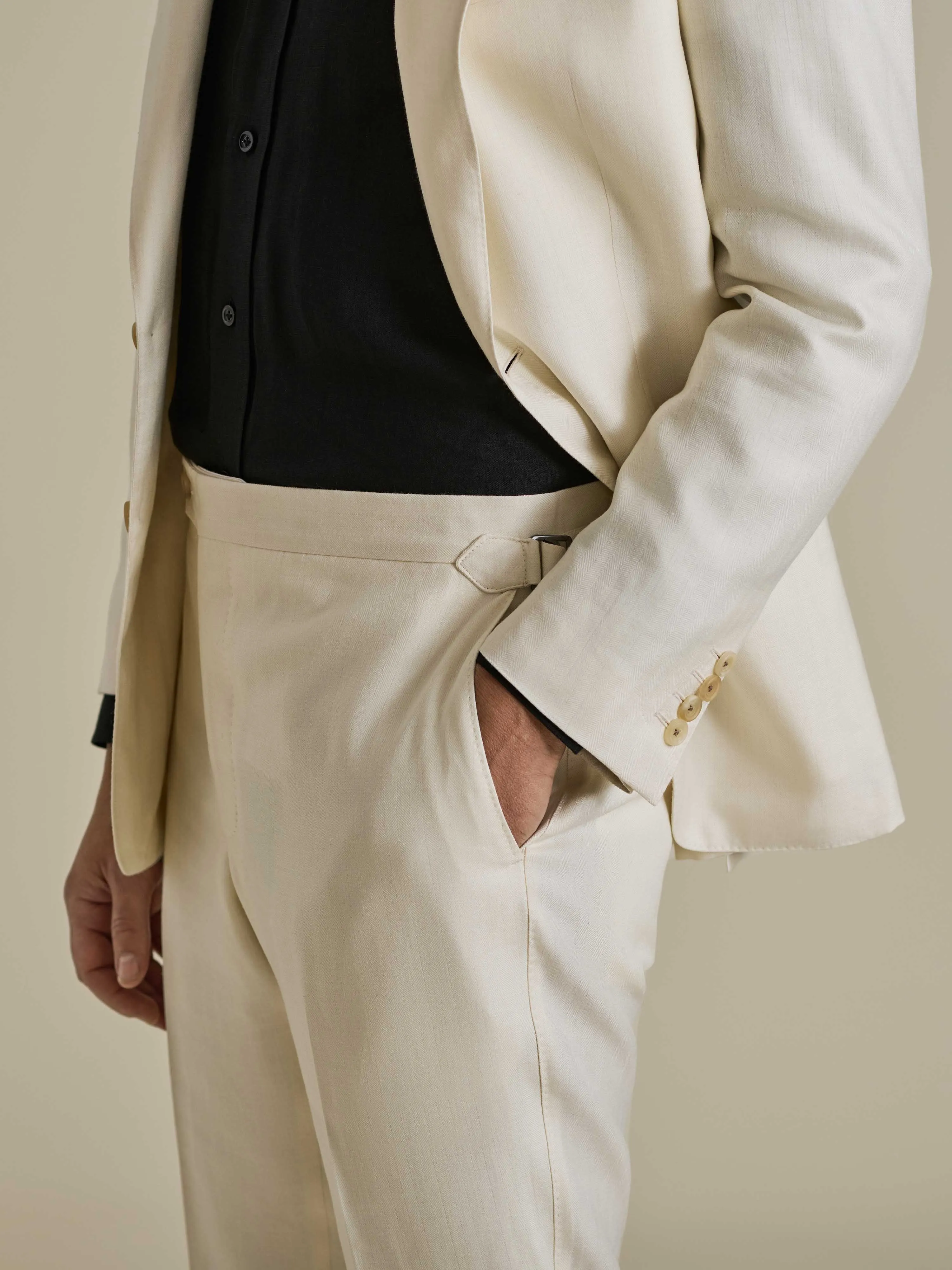 Wool Silk Flat Front Tailored Trousers