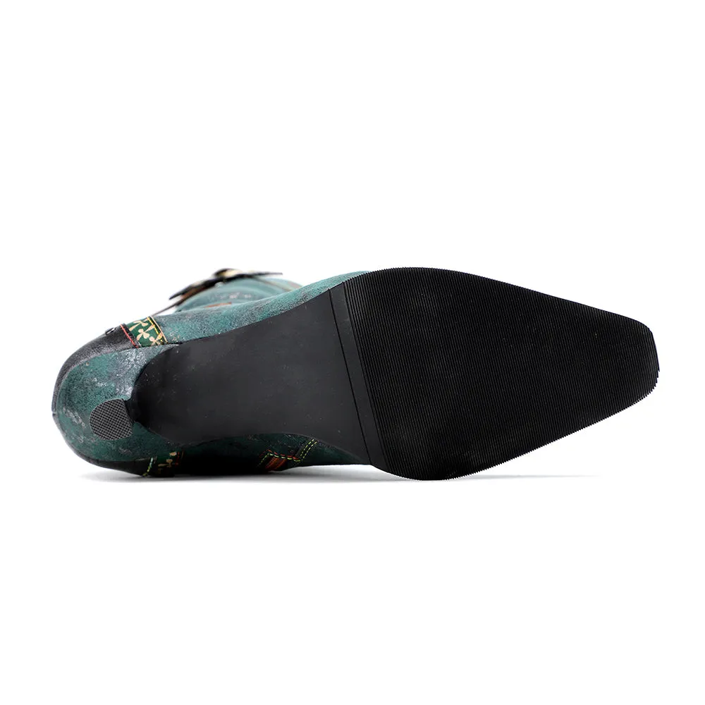 Zalor Green Retro Leather High Boots