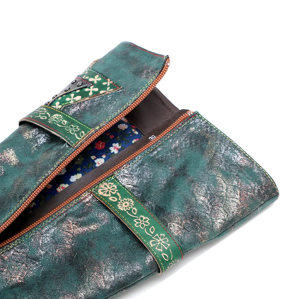 Zalor Green Retro Leather High Boots
