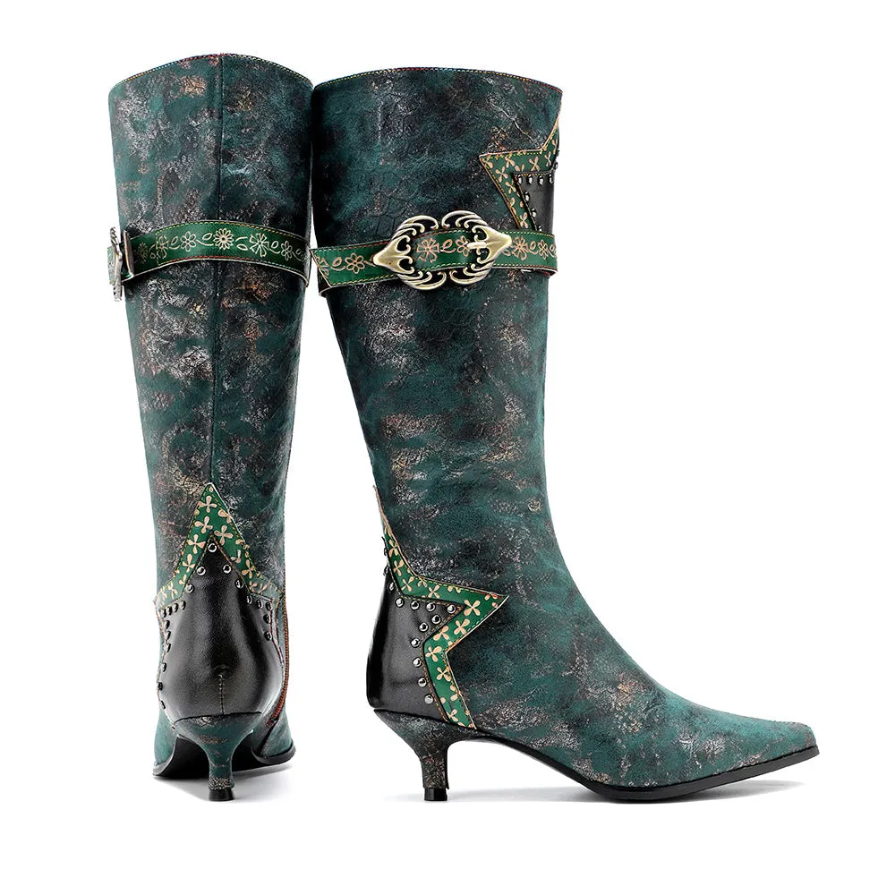 Zalor Green Retro Leather High Boots